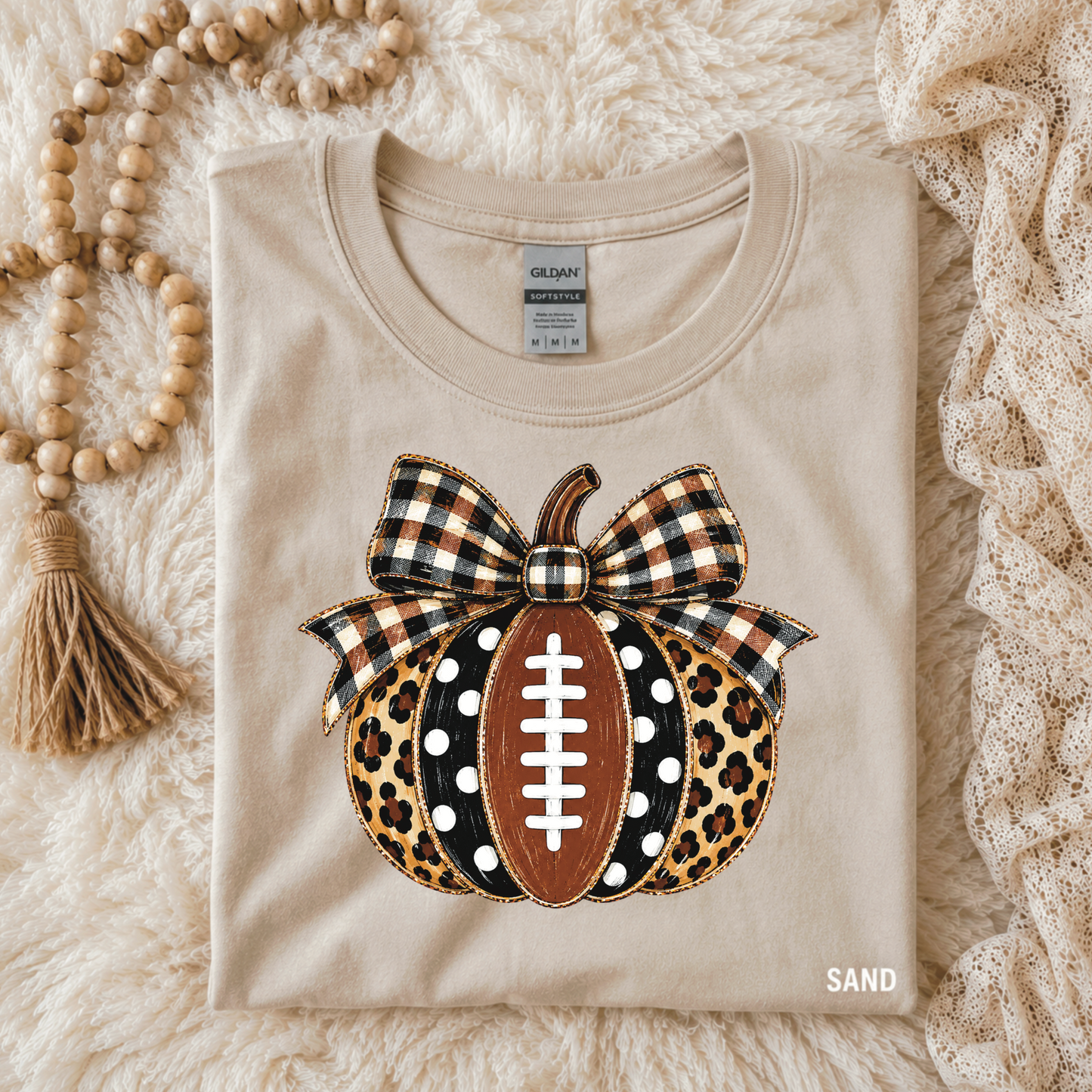 Leopard Football Pumpkin Tee — Sand