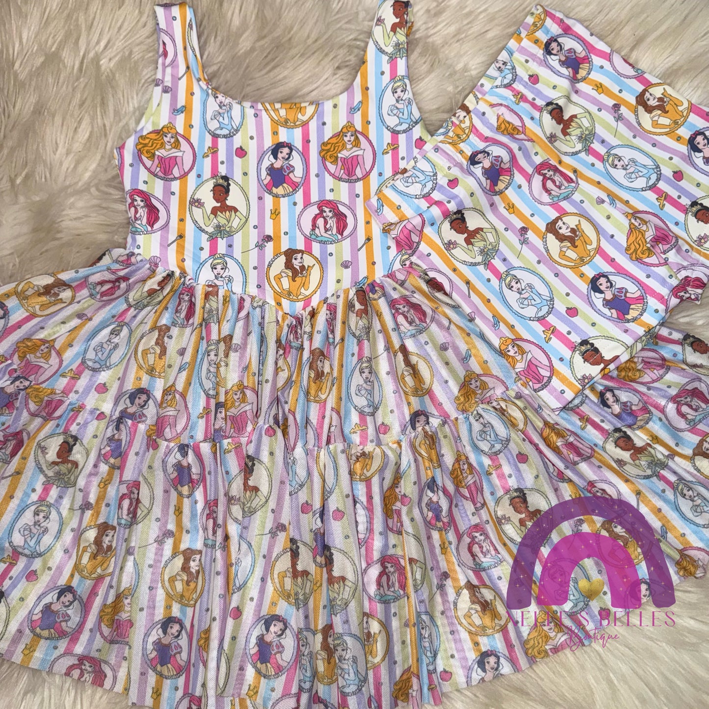 Mesh princess with stripes twirl dress with shorts