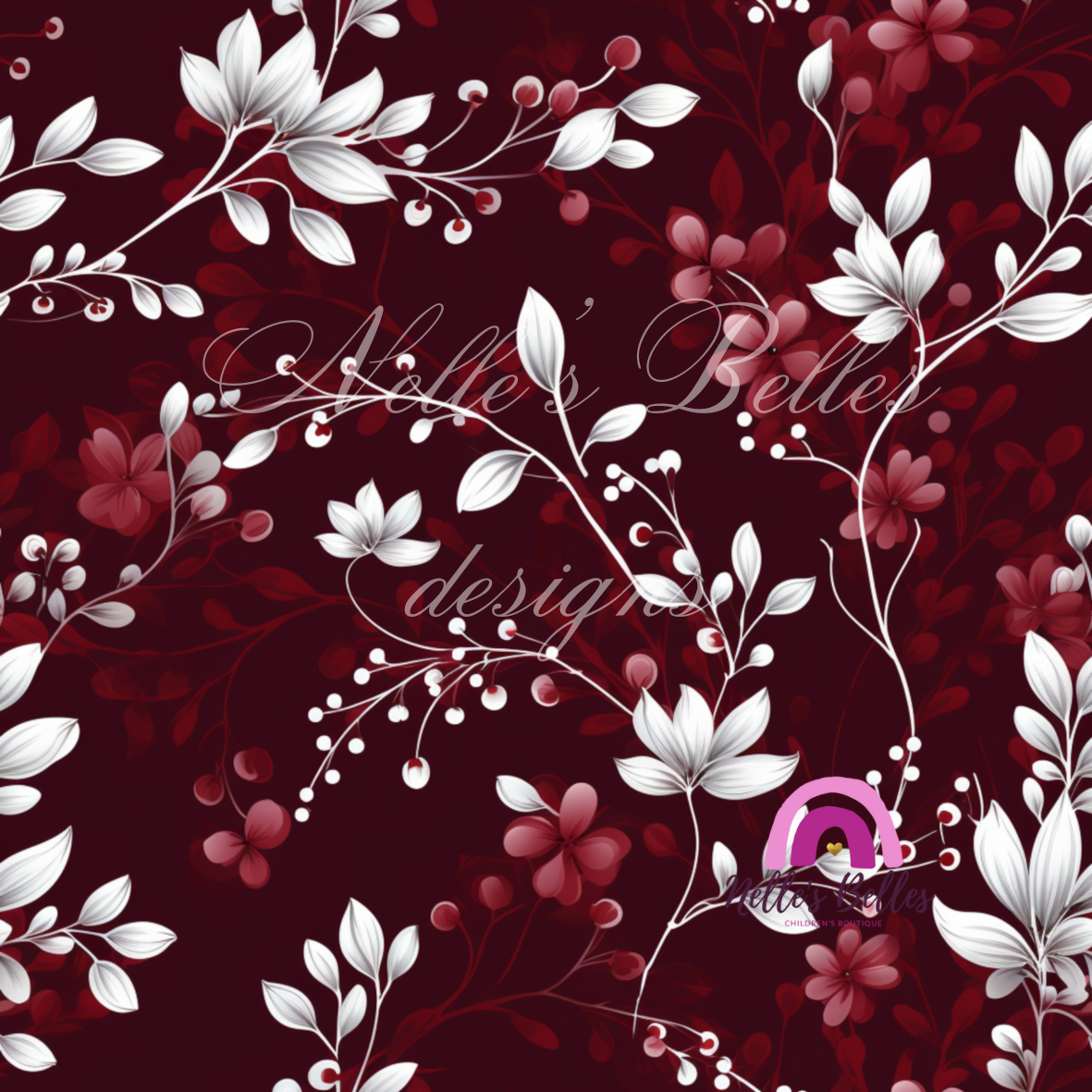 Burgundy with white flowers seamless