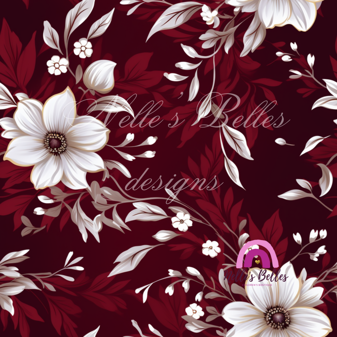 Big white flowers on a burgundy seamless