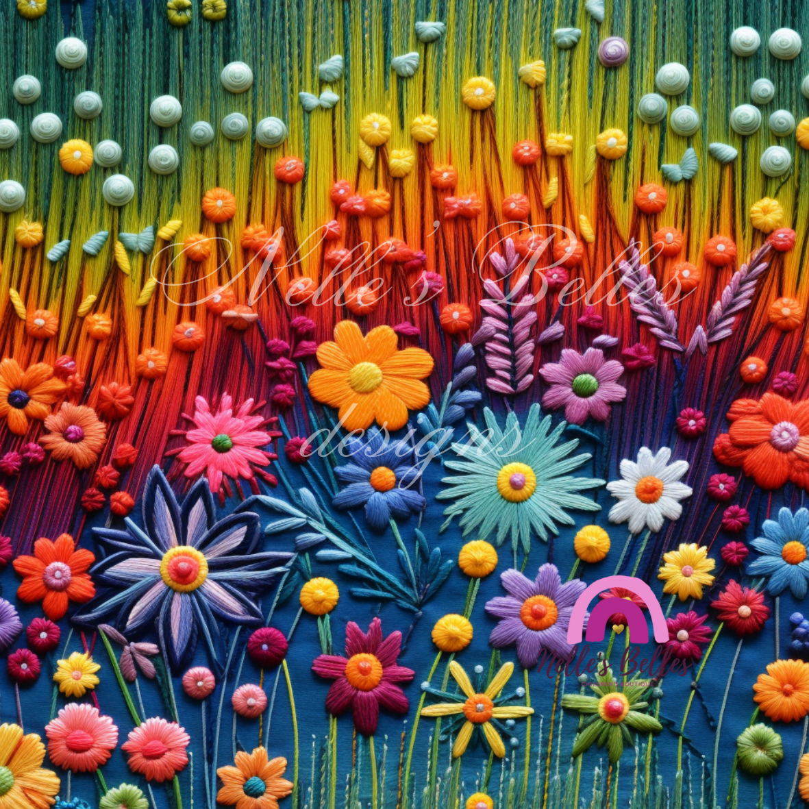 Rainbow embroidery flowers 2 seamless