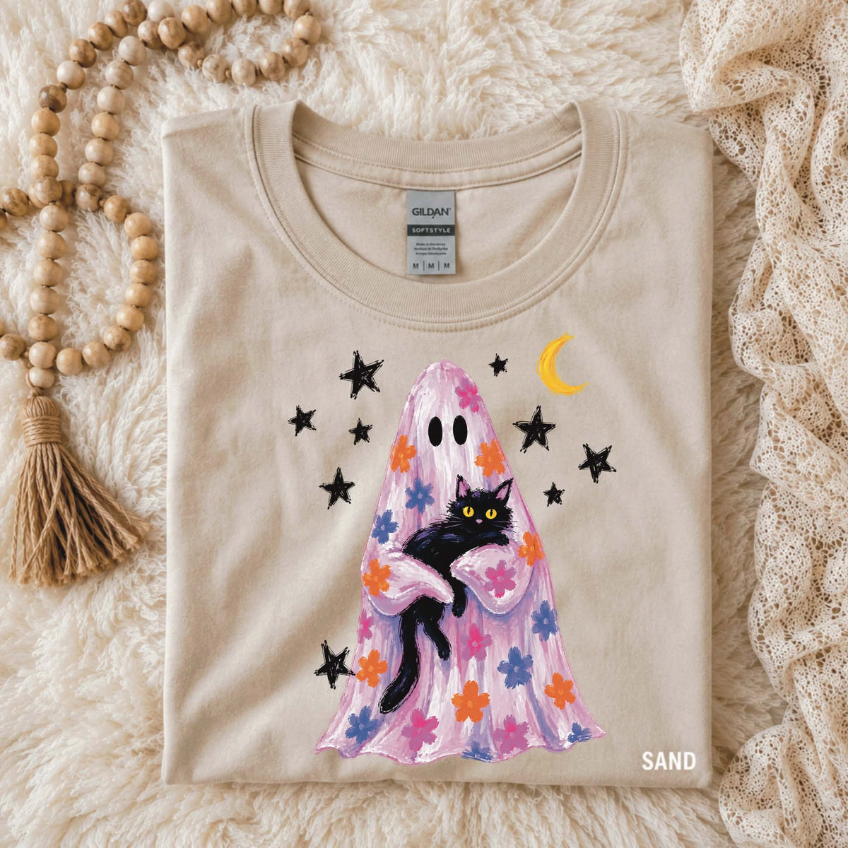 Floral Ghost with Cat - Sand