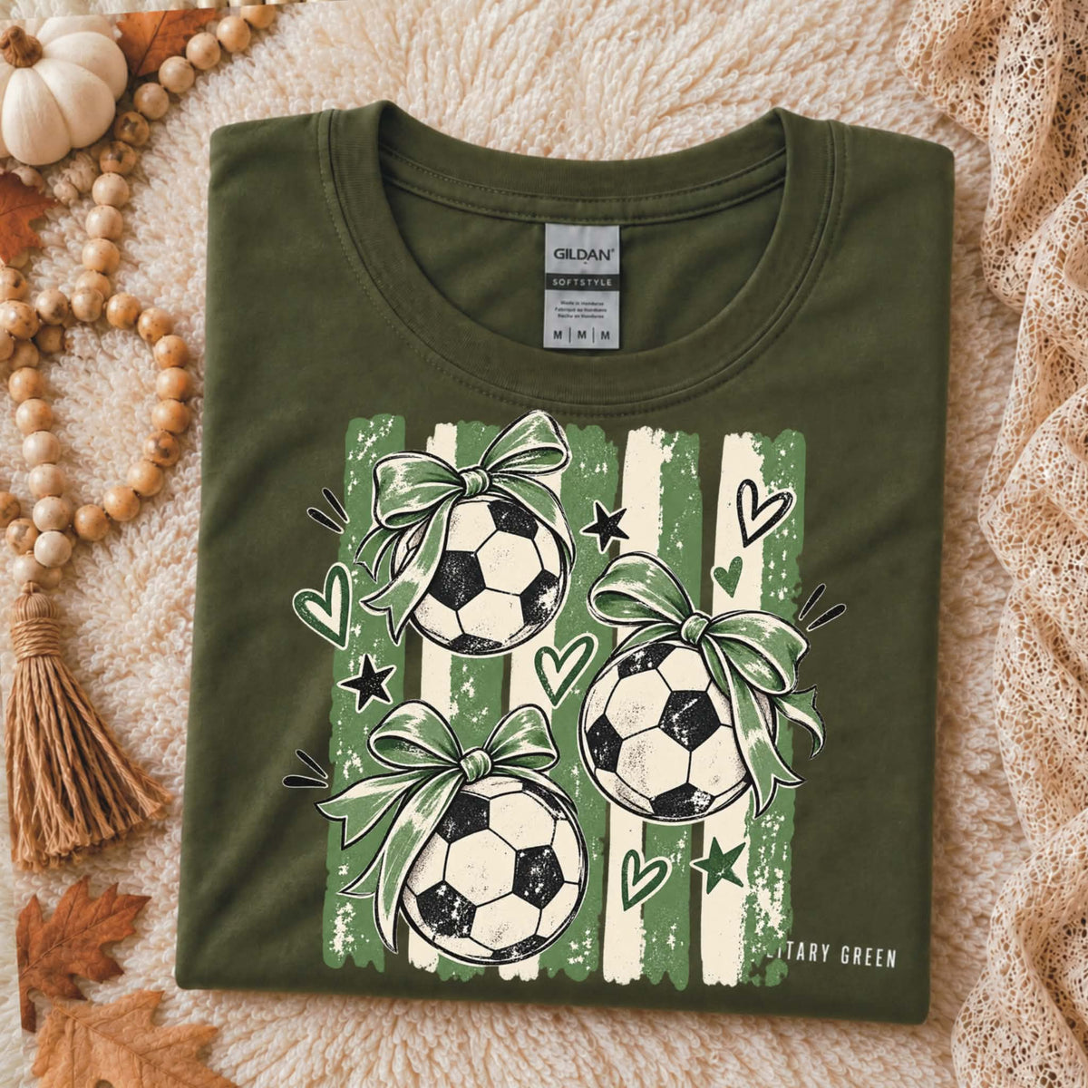 Soccer stripes & bows - Military Green