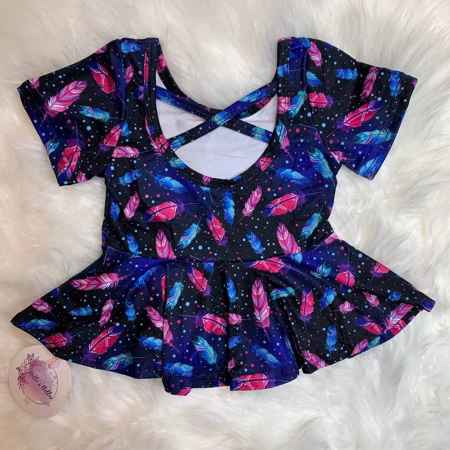 Galaxy feather cross back peplum