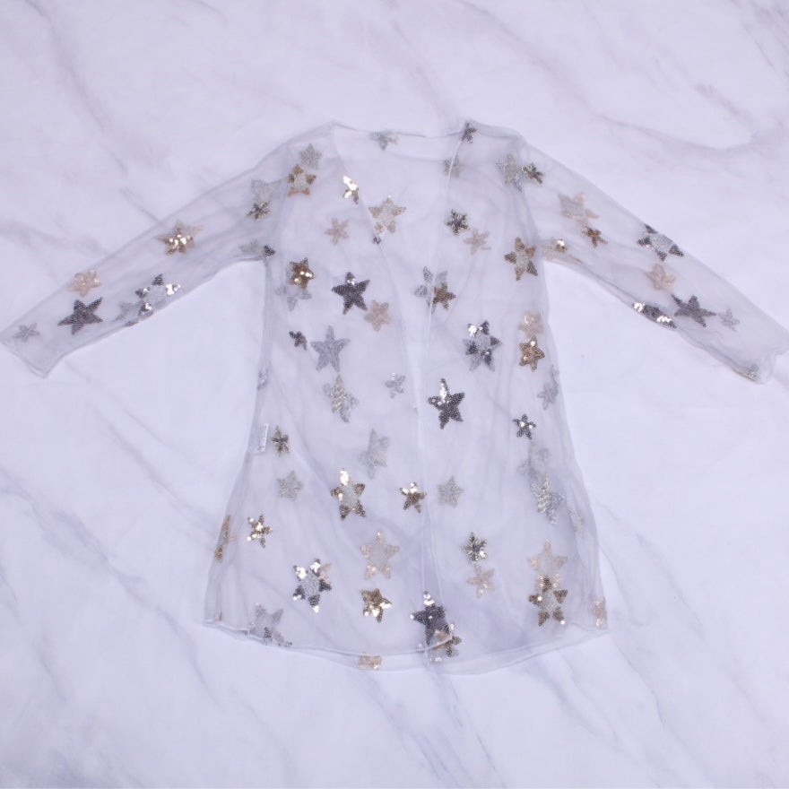 Chiffon white stars duster Nelles Belles Chiffon white stars duster Nelles Belles
