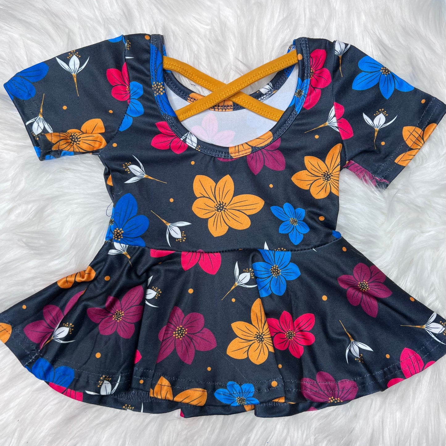 Cross back black floral peplum