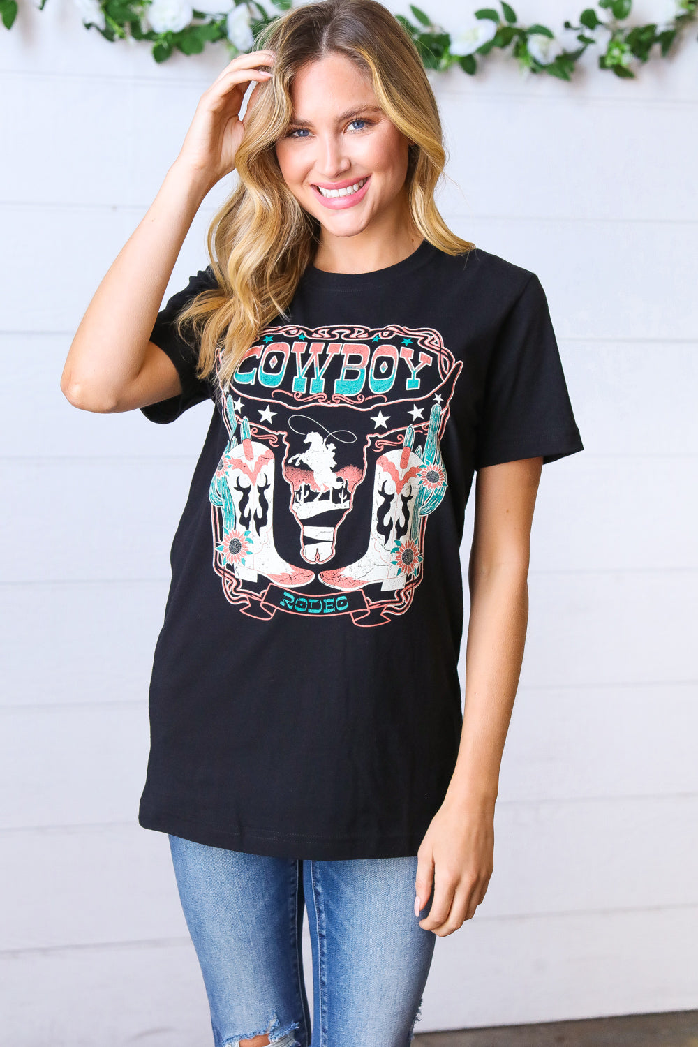 Black Cotton COWBOY Longhorn Graphic Tee