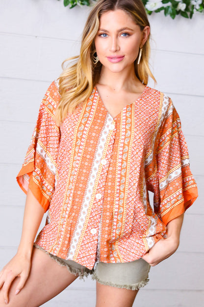 Apricot Boho V Neck Kimono Shape Top