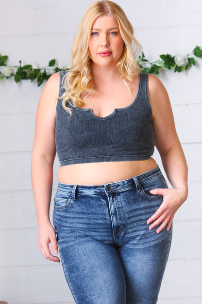 Ash Grey Washed Rib Crop Notched Tank