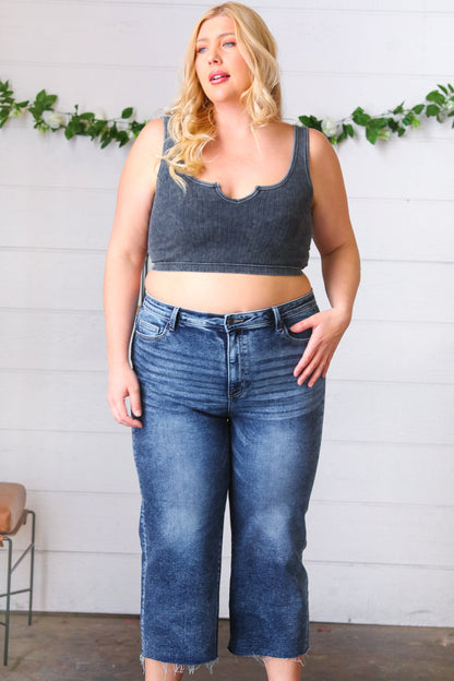 Ash Grey Washed Rib Crop Notched Tank