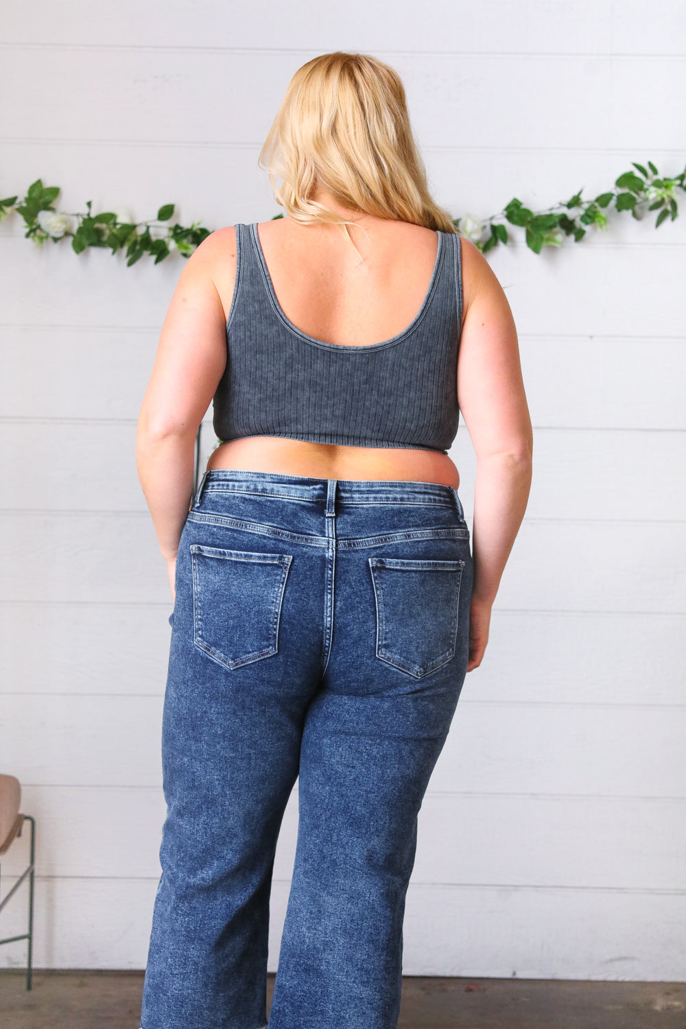 Ash Grey Washed Rib Crop Notched Tank