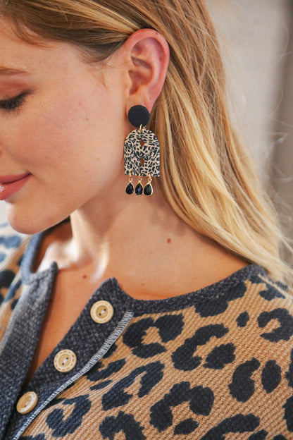 Black Geo Clay Drop Fashion Earrings