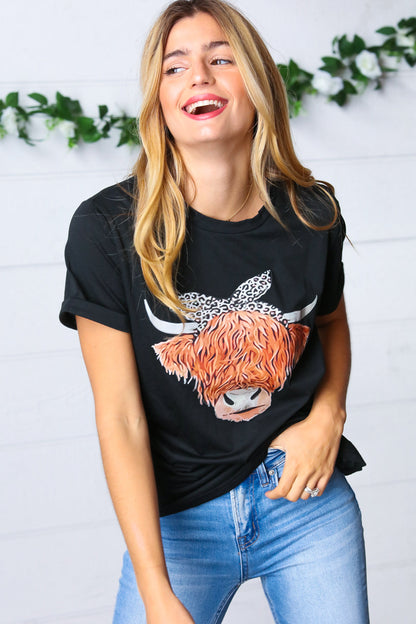 Black Cotton Cow Graphic Knit Tee