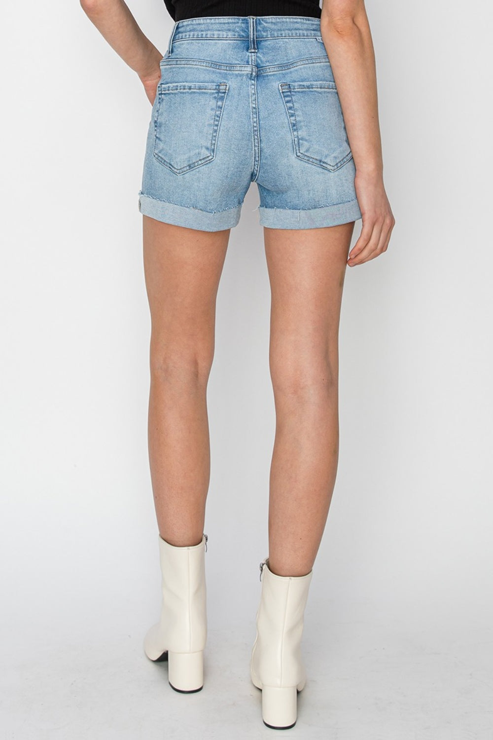 RISEN Distressed Mid-Rise Waist Denim Shorts