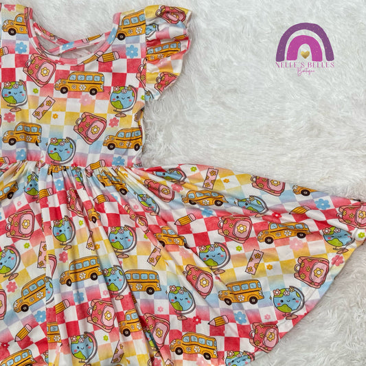 Back to school checkered twirl dress