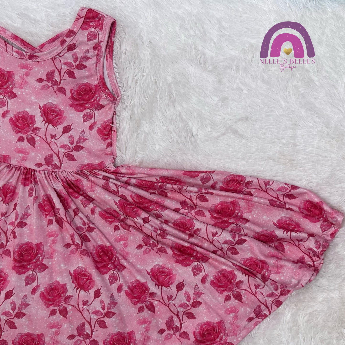 Pink glitter roses twirl dress