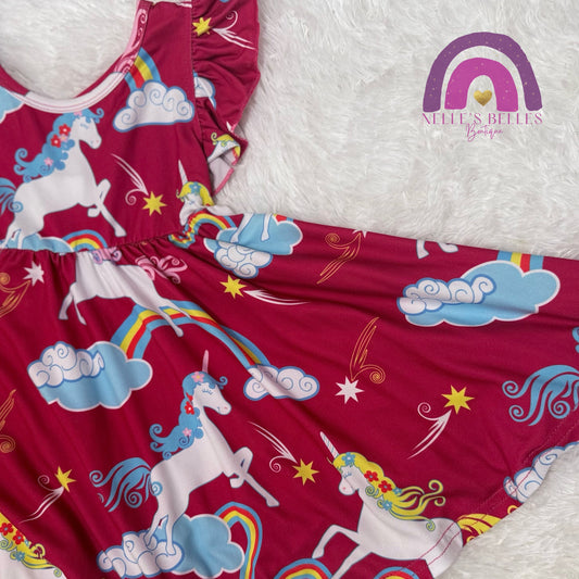 Magenta unicorn twirl dress(runs big)