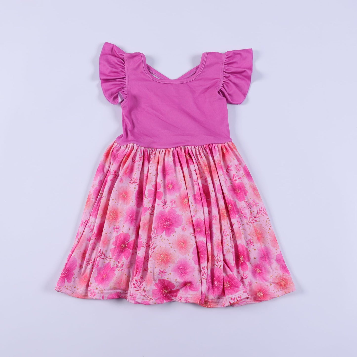 Pink color block floral twirl dress