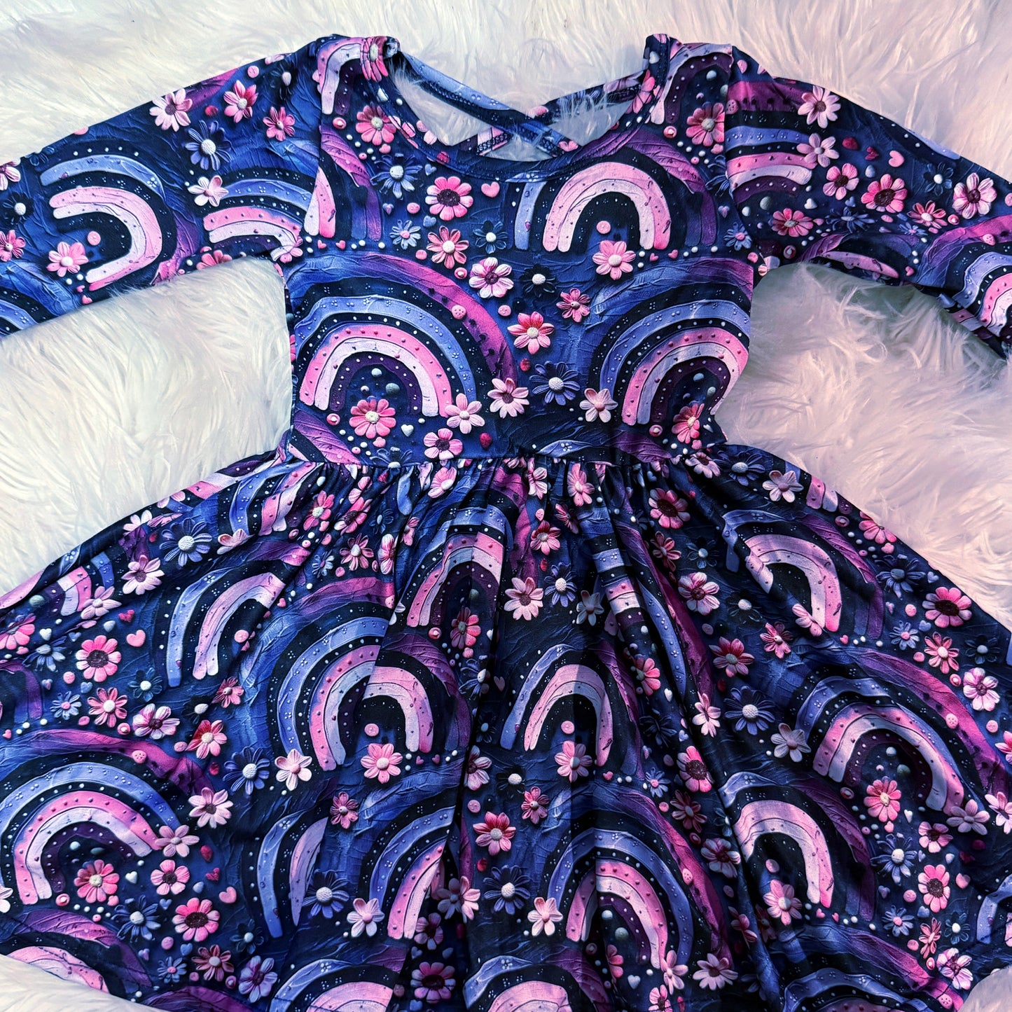 Purple rainbow long sleeve twirl dress