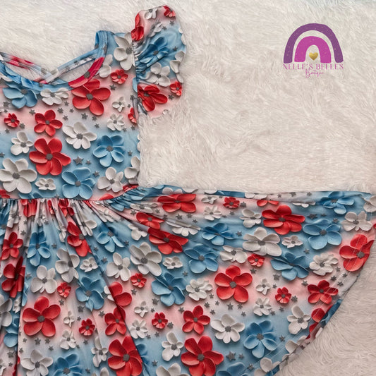 USA star floral twirl dress