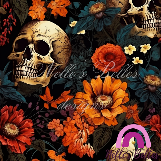 3 skull floral seamless