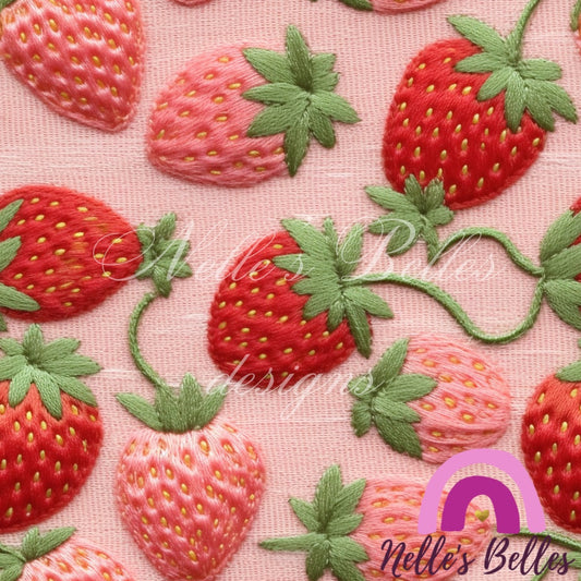 Embroidered  strawberries seamless