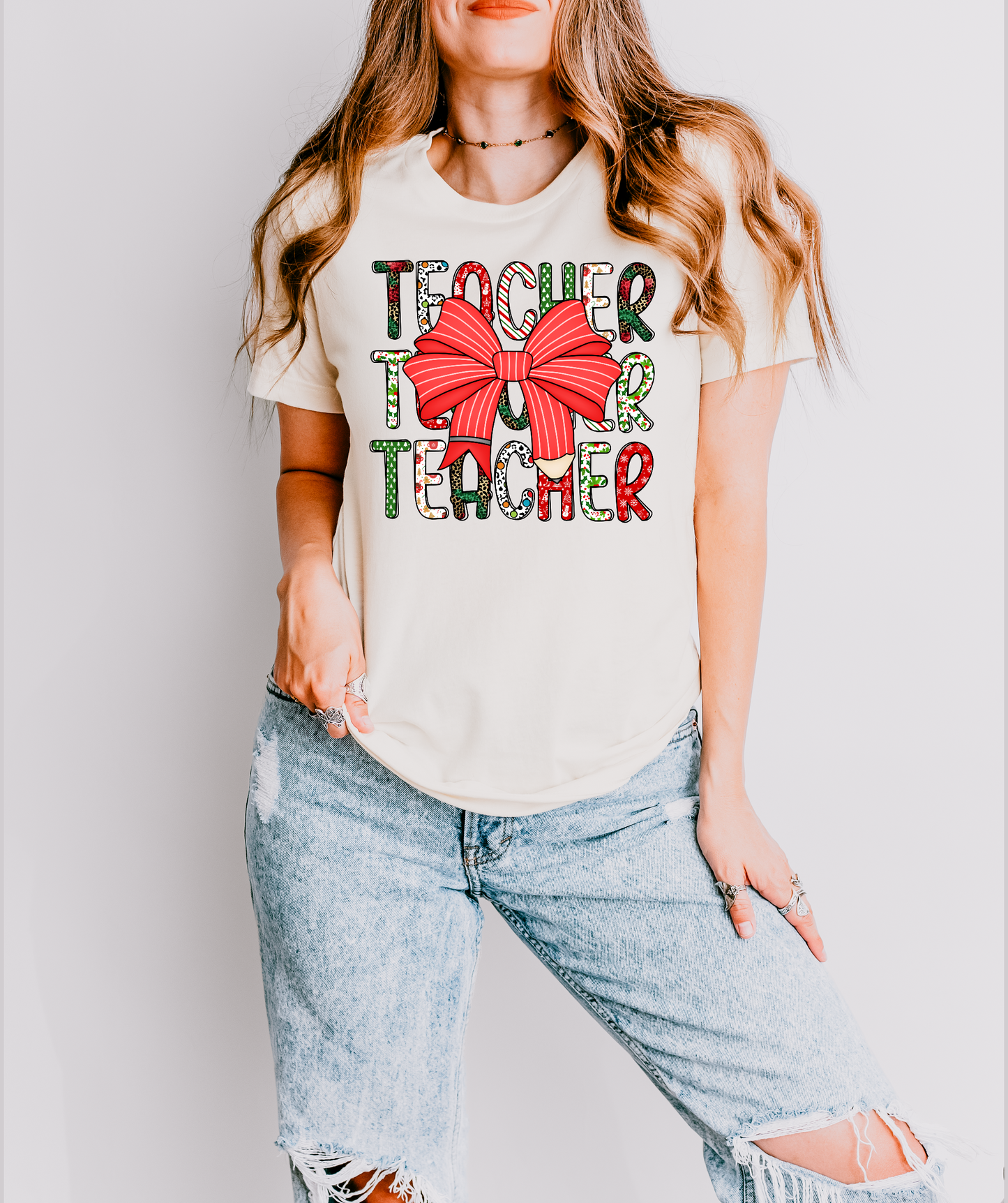 Teacher teacher Christmas bow