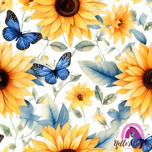 Sunflowers with dark blue butterflies seamless