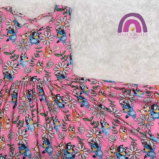 Pink Blue Heeler twirl dress