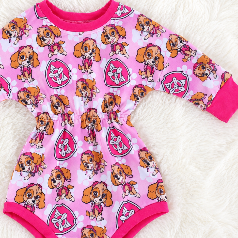 Pink puppy sweater romper