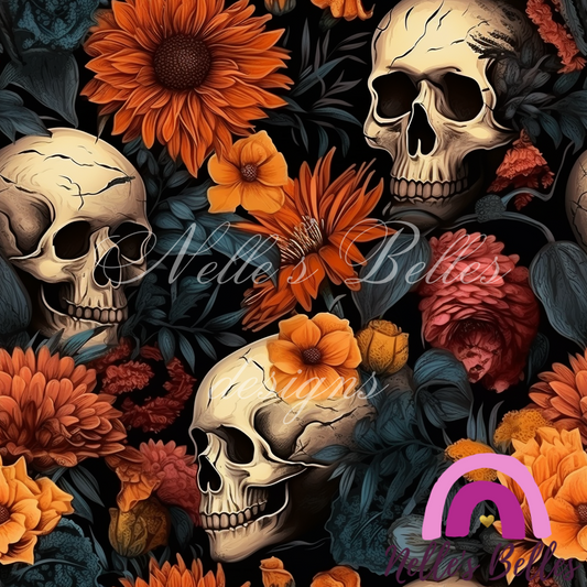 4 skull floral seamless