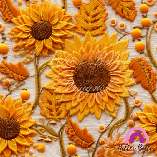 Golden yellow with orange leaves, sunflower seamless