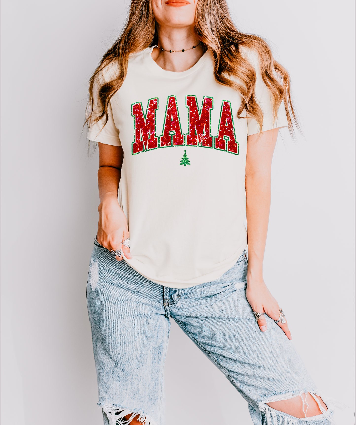 Mama faux red sequins