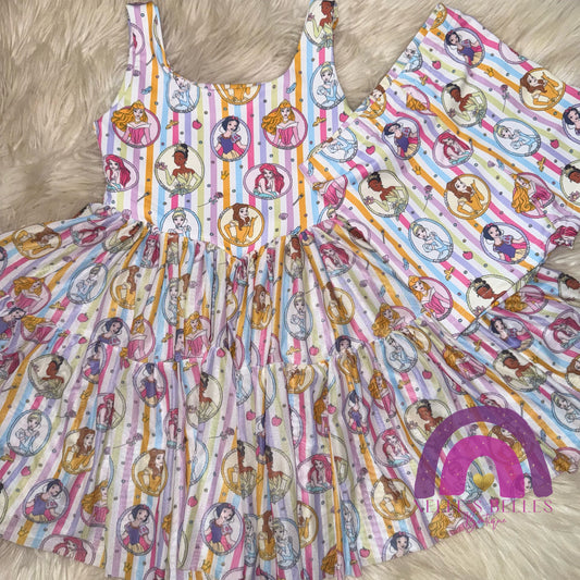 Mesh princess stripes twirl dress with shorts