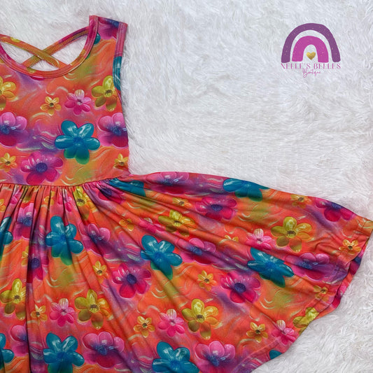 Colorful floral twirl dress