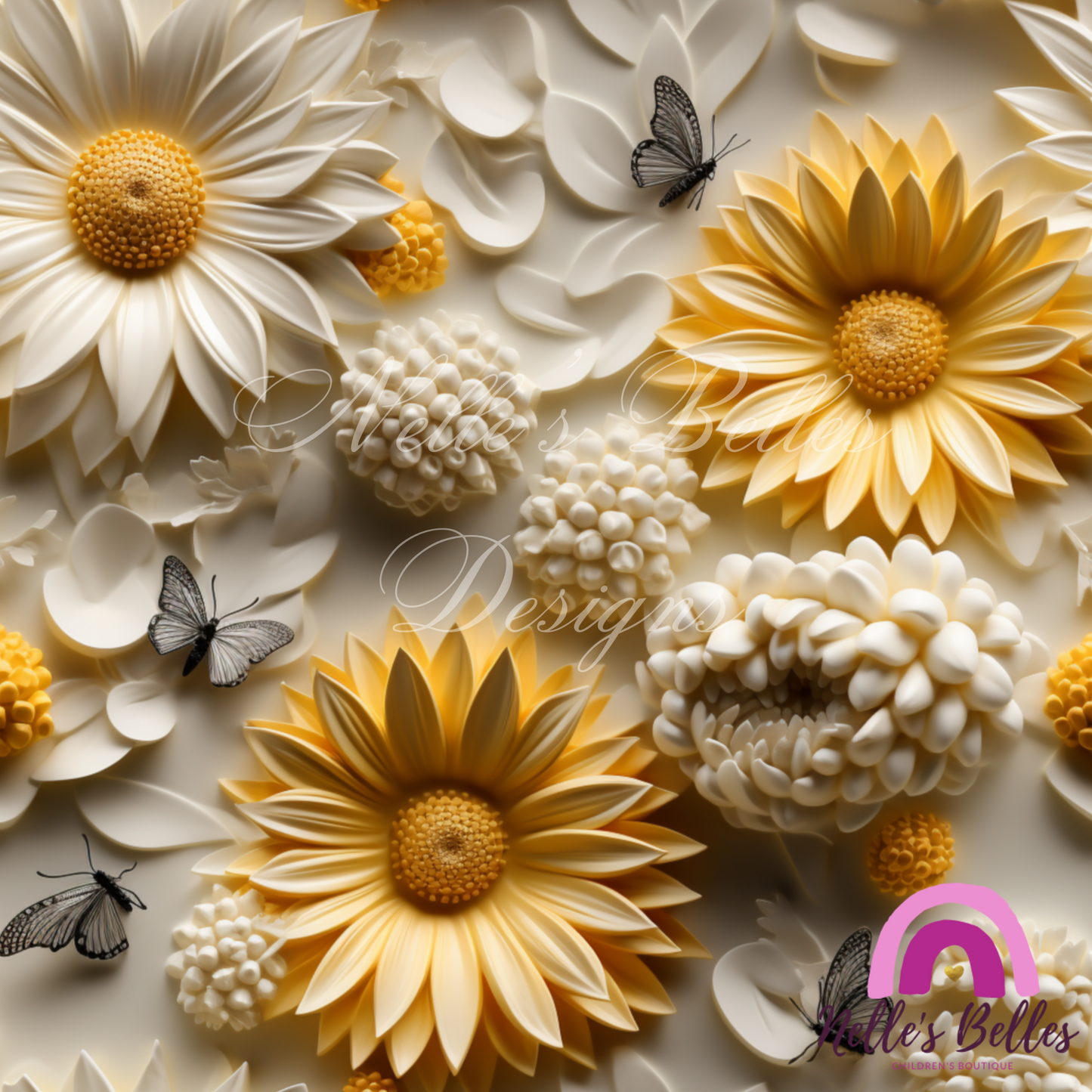 White and yellow flowers seamless