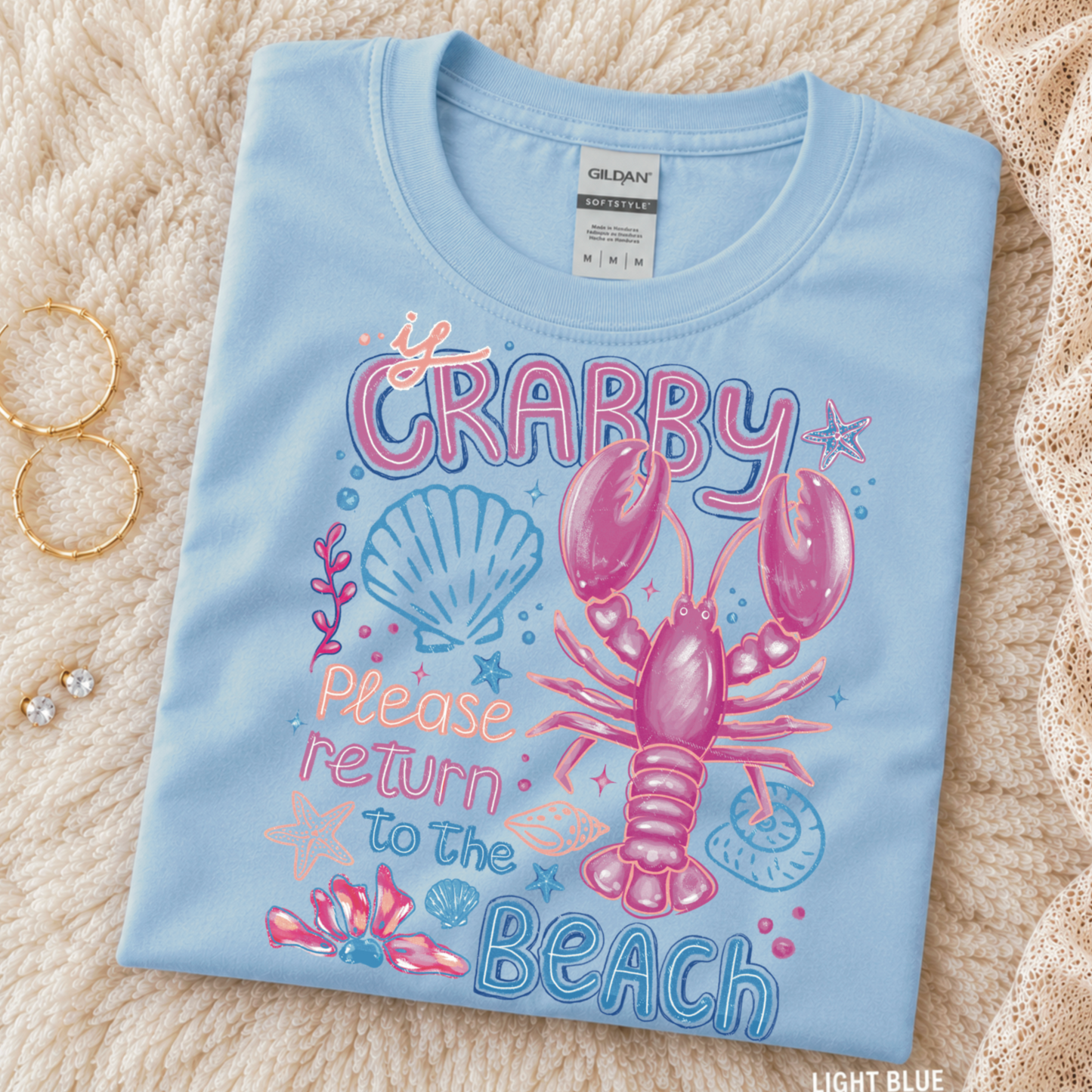 Crabby Beach Tee — Light Blue