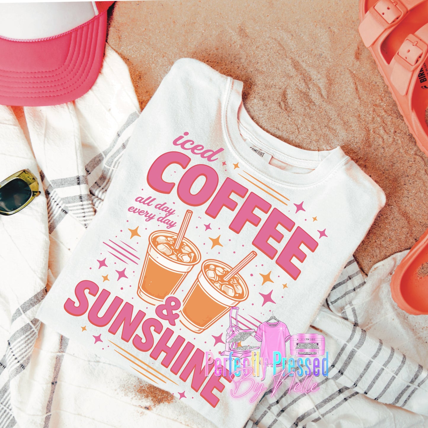 Pink and orange iced coffee and sunshine
