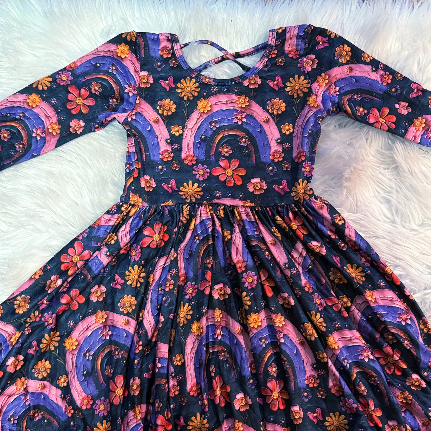 Dark Purple rainbow long sleeve twirl dress