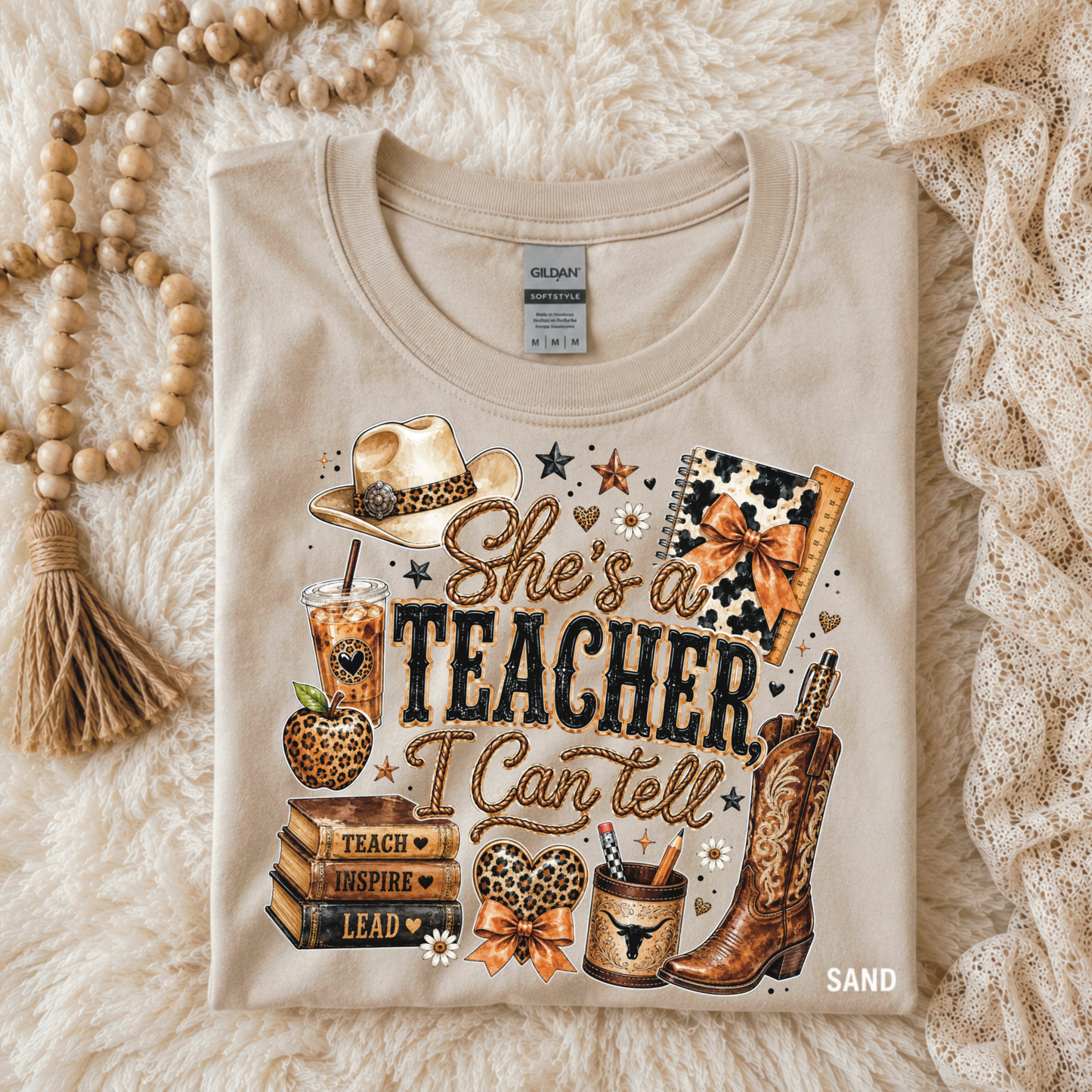She’s a Teacher Western Tee — Sand