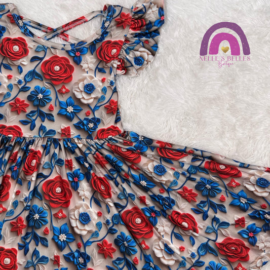 RWB embroidered floral twirl dress