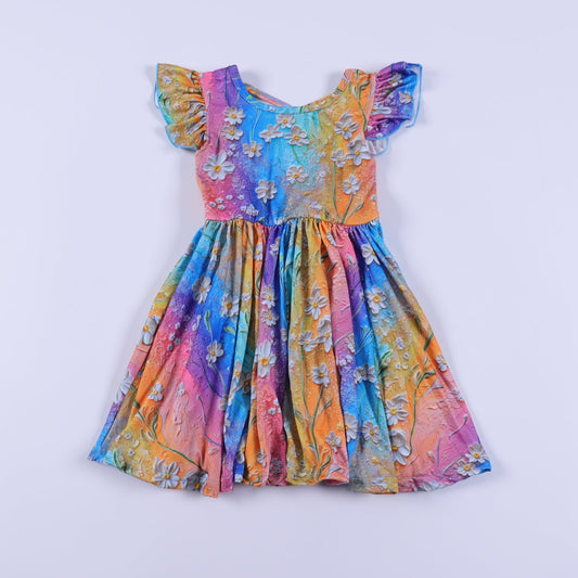 Multi color floral twirl dress