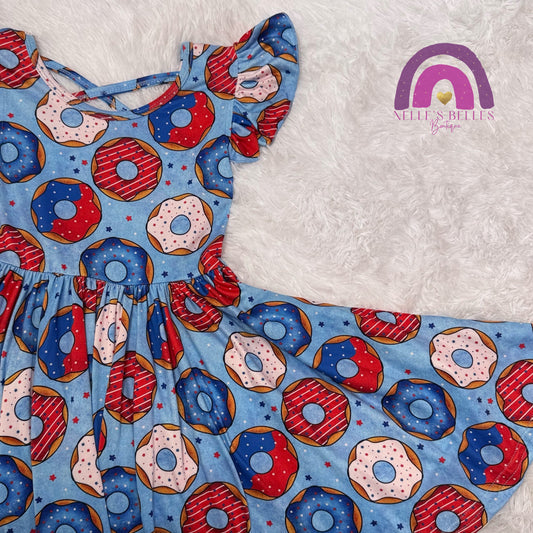 RWB donuts blue background Twirl dress