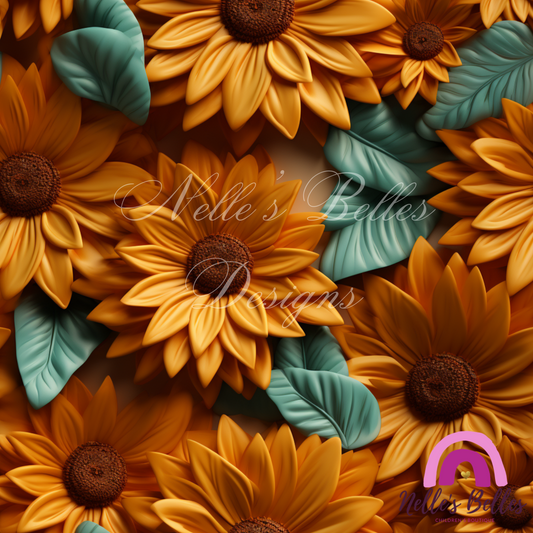 Sunflowers with blue leaves seamless