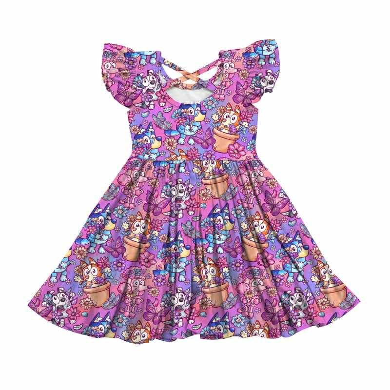 Spring blue heeler floral twirl dress