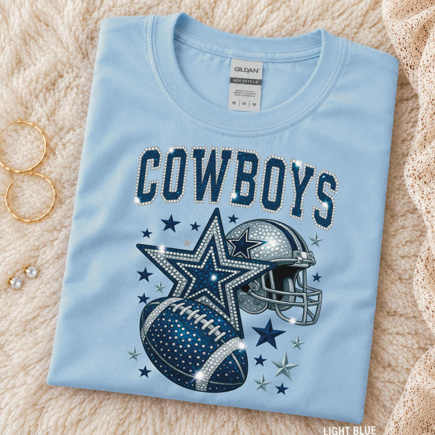 Cowboys Rhinestone Style Tee — Light Blue