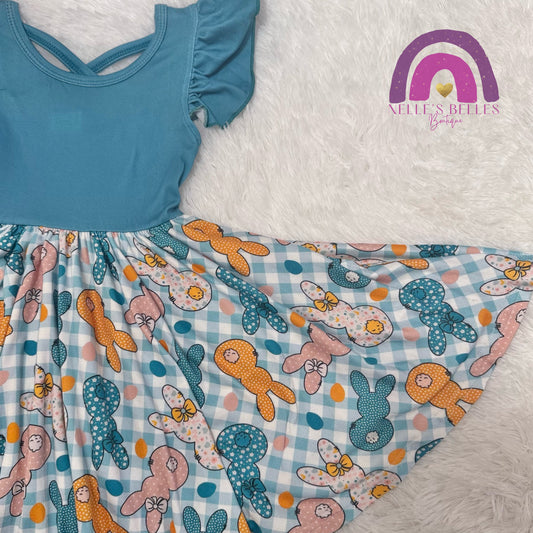 Colorblock bunnies twirl dress