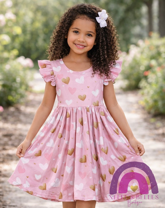Pink hearts twirl dress