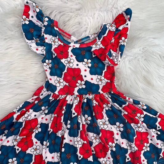 Red, white and blue twirl dress