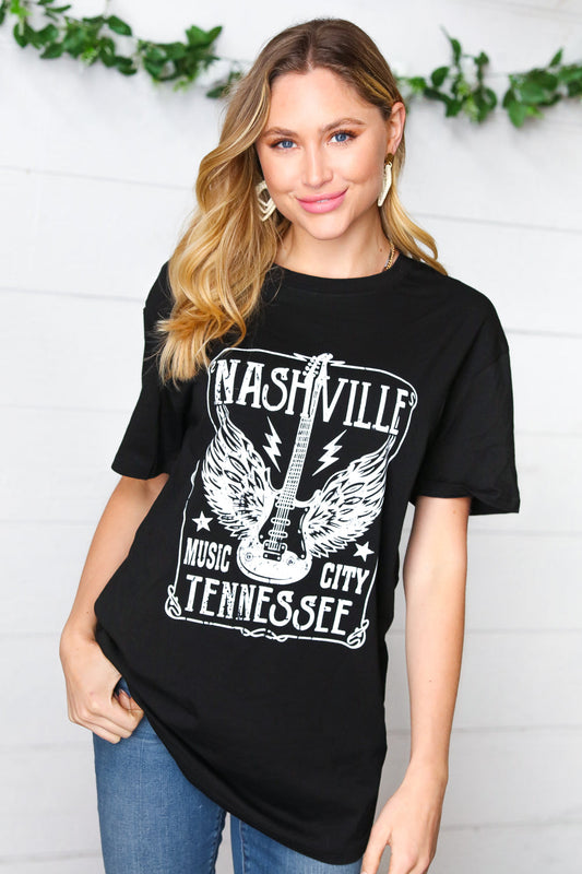 Black Cotton NASHVILLE Music City Graphic Tee